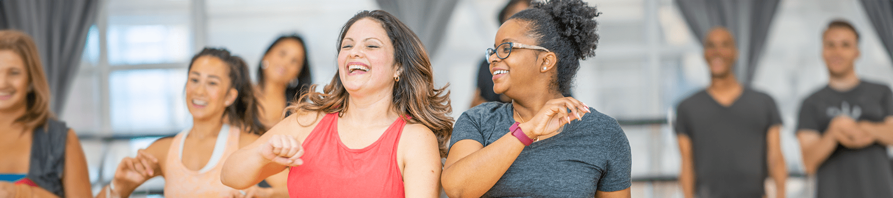 Weight-loss surgery friends working out at studio