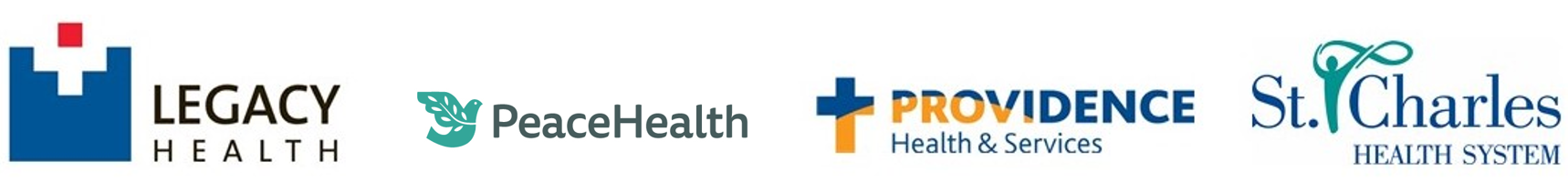 Legacy Health PeaceHealth Providence Health and Services and Saint Charles Health System logo lockup