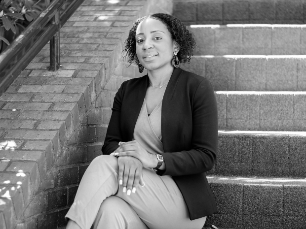 Black and white photo of Shaniqua Crawford