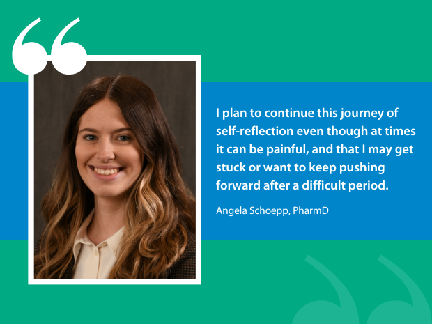 Blue and teal graphic with quote