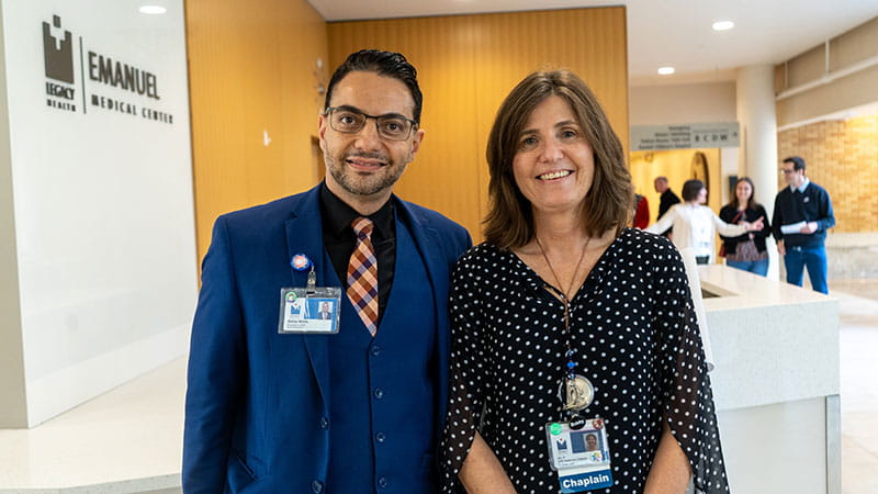 Bahaa Wanly, president of Legacy Emanuel Medical Center, and Jill Rowland, director of Spiritual Care.